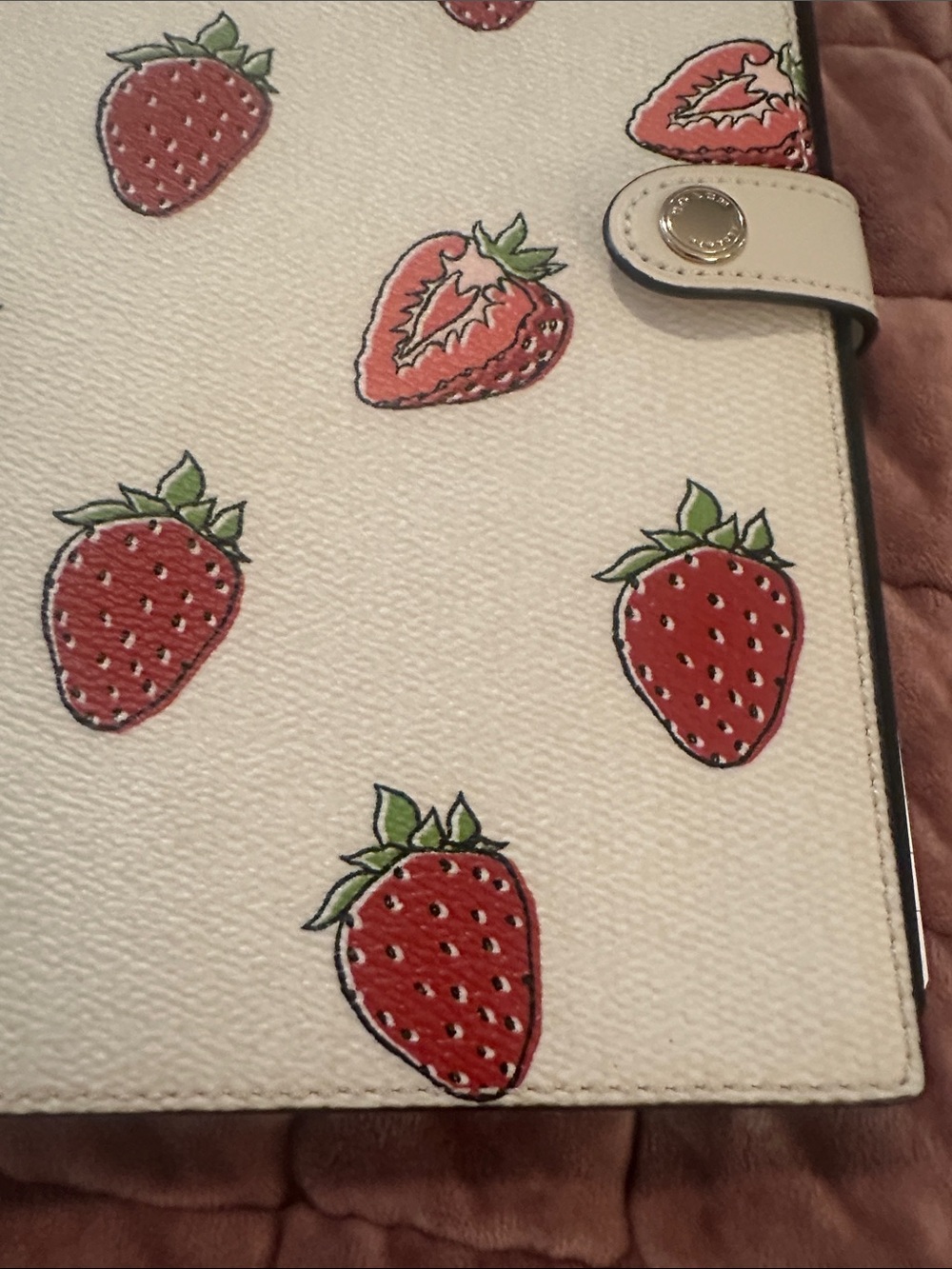 NEW Coach Leather Cream Color and Strawberry Print Notebook - Picture 10 of 12